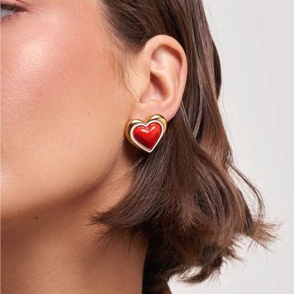 NIB Hey Harper Sweetheart Stud Gold and Red Heart Earrings - Picture 2 of 7